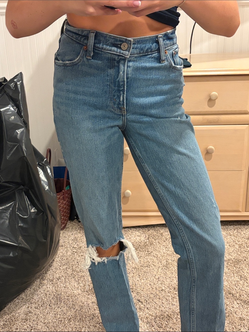 Abercrombie & Fitch Light Blue Straight Leg Jeans with Knee Rip